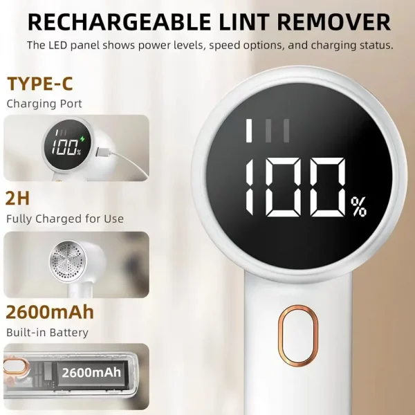 مزيل الوبر الذكي القابل للشحن – Fabric Shaver 2600mAh بشاشة LED و3 سرعات